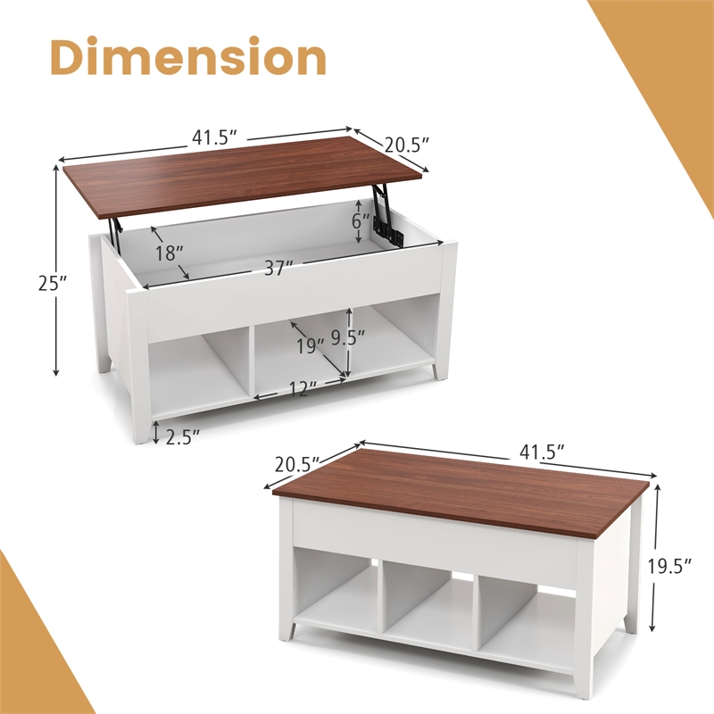 Lift Top Coffee Table w/ Hidden Compartment and Storage Shelves  White