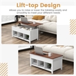 Lift Top Coffee Table w/ Hidden Compartment and Storage Shelves  White