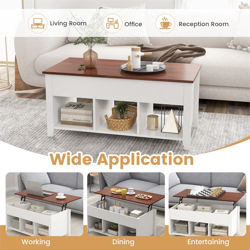 Lift Top Coffee Table w/ Hidden Compartment and Storage Shelves  White