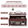 Lift Top Coffee Table w/ Hidden Compartment and Storage Shelves Brown