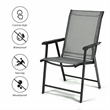 2PCS Patio Folding Dining Chairs Portable Armrest Garden Gray