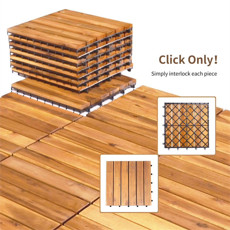 27PCS Patio Interlocking Tiles Acacia Slat Wood Garden