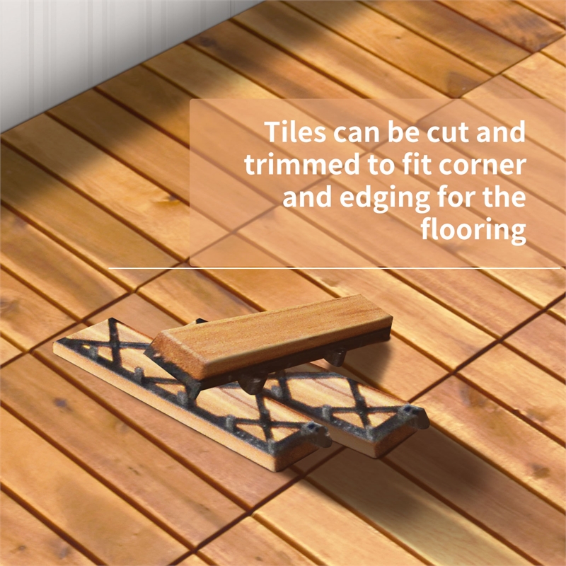 27PCS Patio Interlocking Tiles Acacia Slat Wood Garden