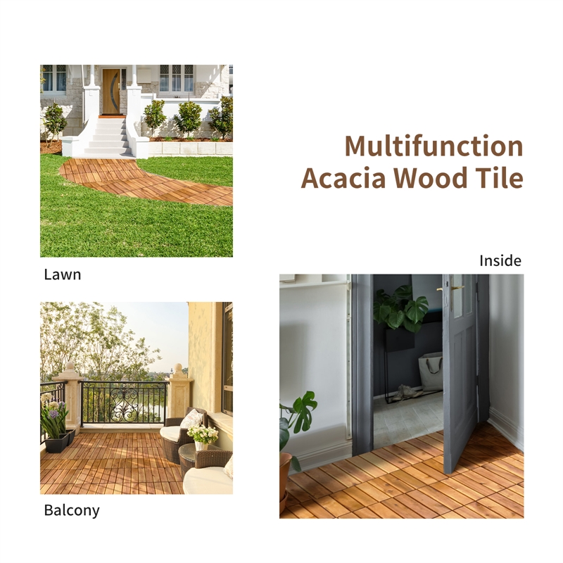27PCS Patio Interlocking Tiles Acacia Slat Wood Garden