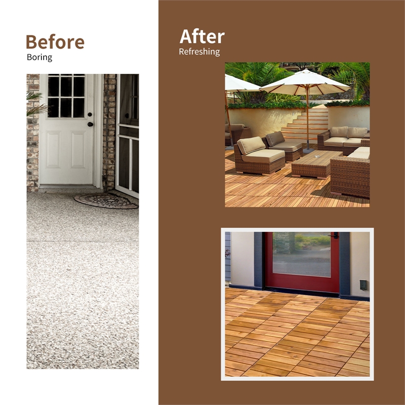 27PCS Patio Interlocking Tiles Acacia Slat Wood Garden