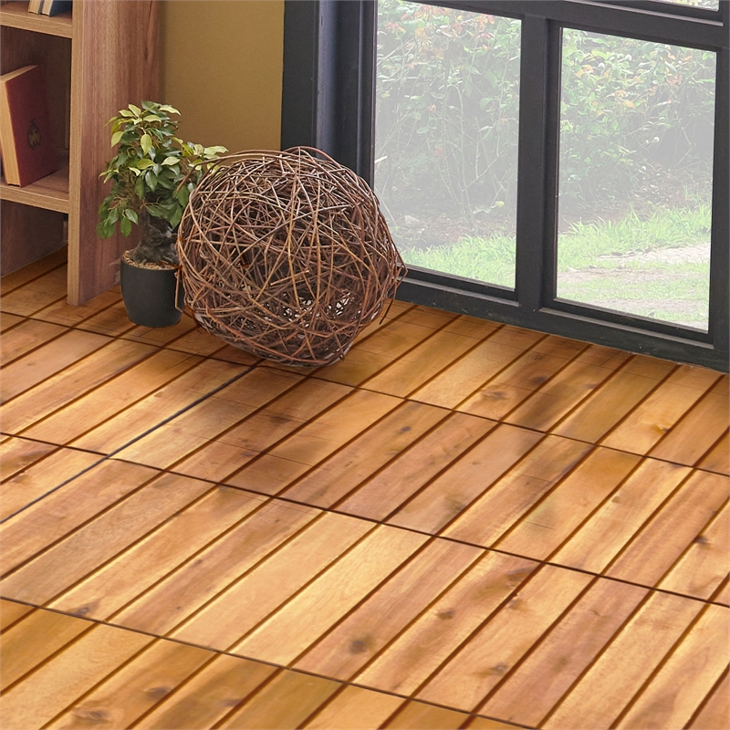 27PCS Patio Interlocking Tiles Acacia Slat Wood Garden