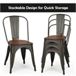 Set of 4 Style Metal Dining Side Chair Wood Seat Stackable Gray