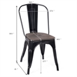 Set of 4 Style Metal Dining Side Chair Wood Seat Stackable Black