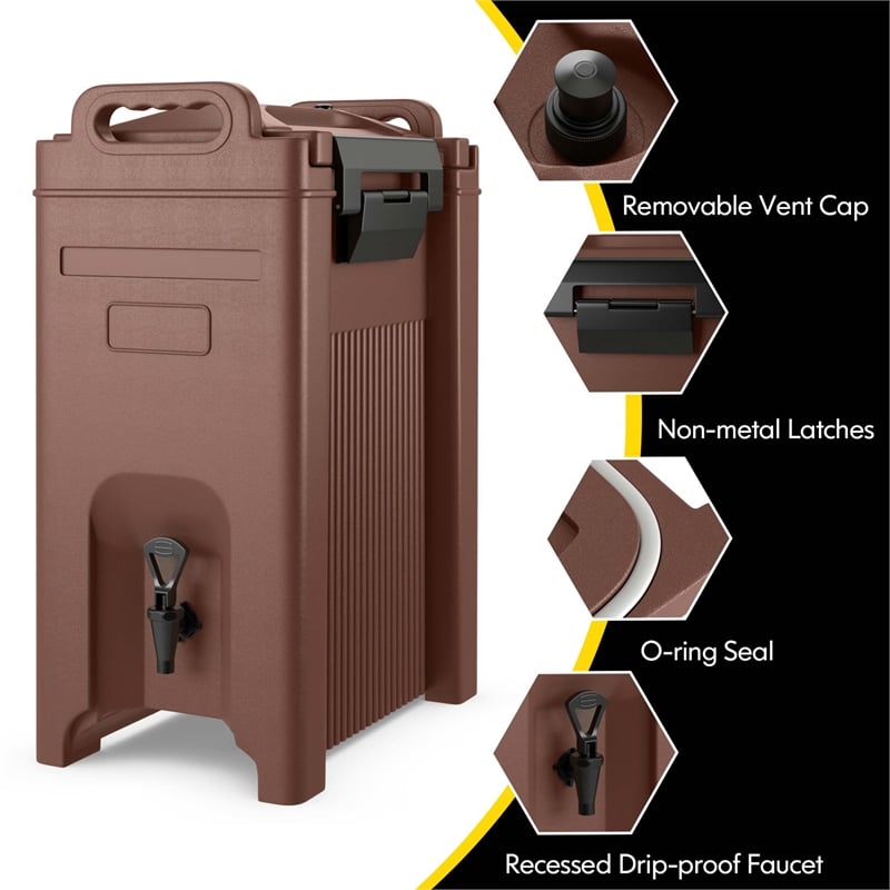 Insulated Beverage Server/Dispenser 5 Gallon Hot Cold Drinks Brown
