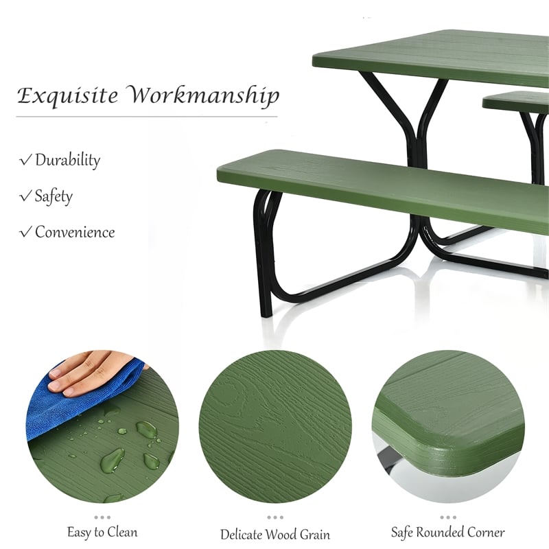 Picnic Table Bench Set Outdoor Backyard Iron Garden Green