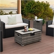32''x 20'' Propane Rattan Fire Pit Table Set w/ Side Table Tank Gray