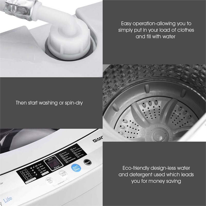 Portable Compact Washing Machine 1.34 Cu.ft Spin Washer Drain Gray