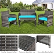4PCS Patio Rattan Furniture Set Conversation Sofa Cushioned Turquoise