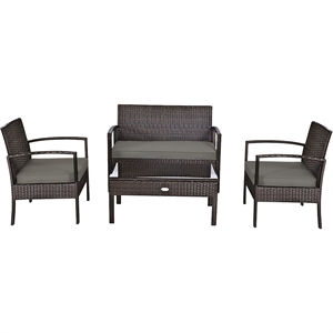 4PCS Patio Rattan Wicker Furniture Set Garden Yard Brown