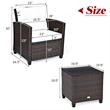 3PCS Patio Rattan Furniture Set Cushioned Conversation Set Sofa Brown