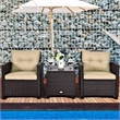 3PCS Patio Rattan Furniture Set Cushioned Conversation Set Sofa Brown