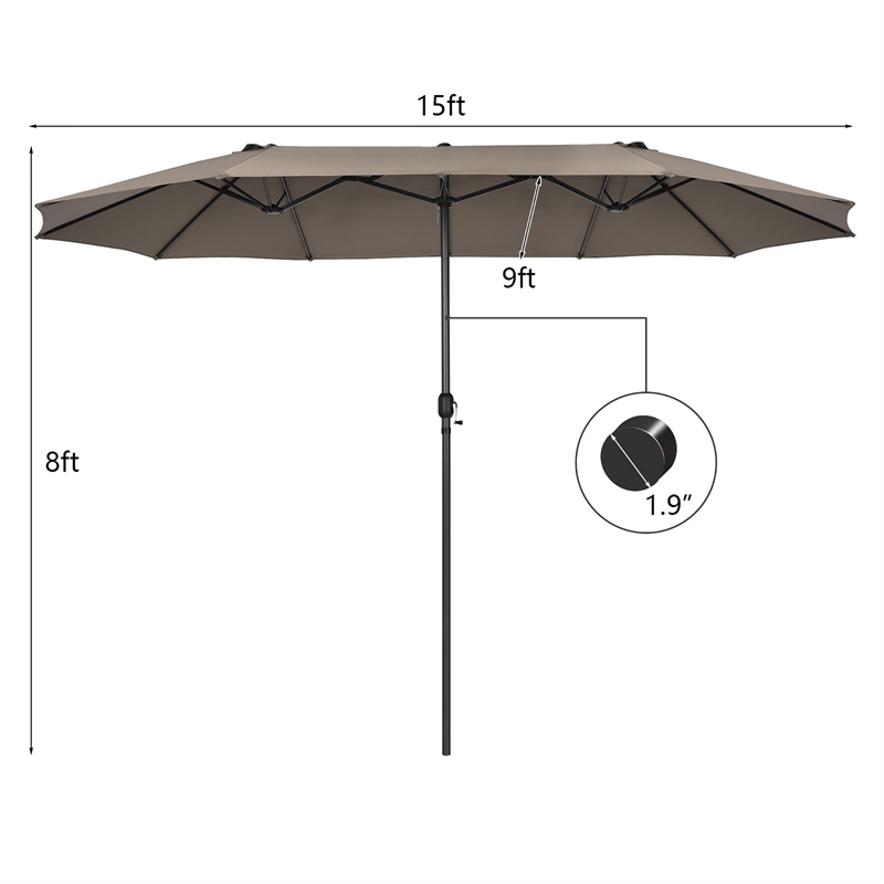 15FT Patio Double Sided Umbrella Crank Garden Brown