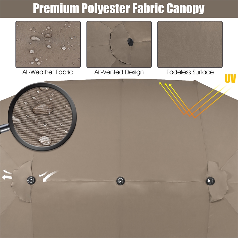 15FT Patio Double Sided Umbrella Crank Garden Brown