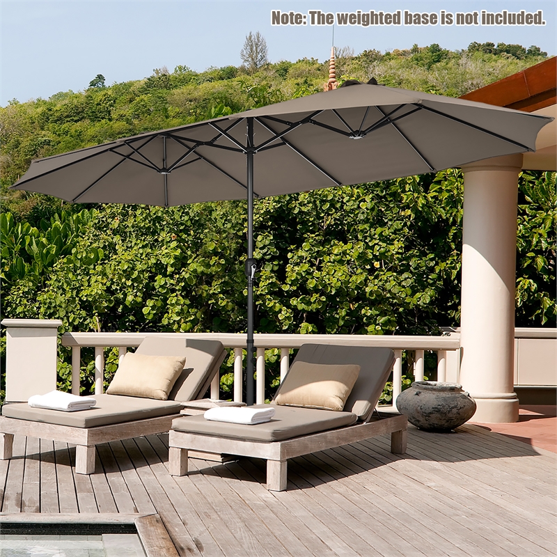 15FT Patio Double Sided Umbrella Crank Garden Brown