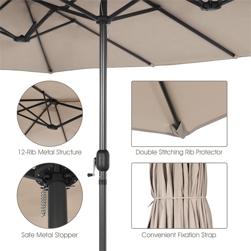 15FT Patio Double Sided Umbrella Crank Garden Beige