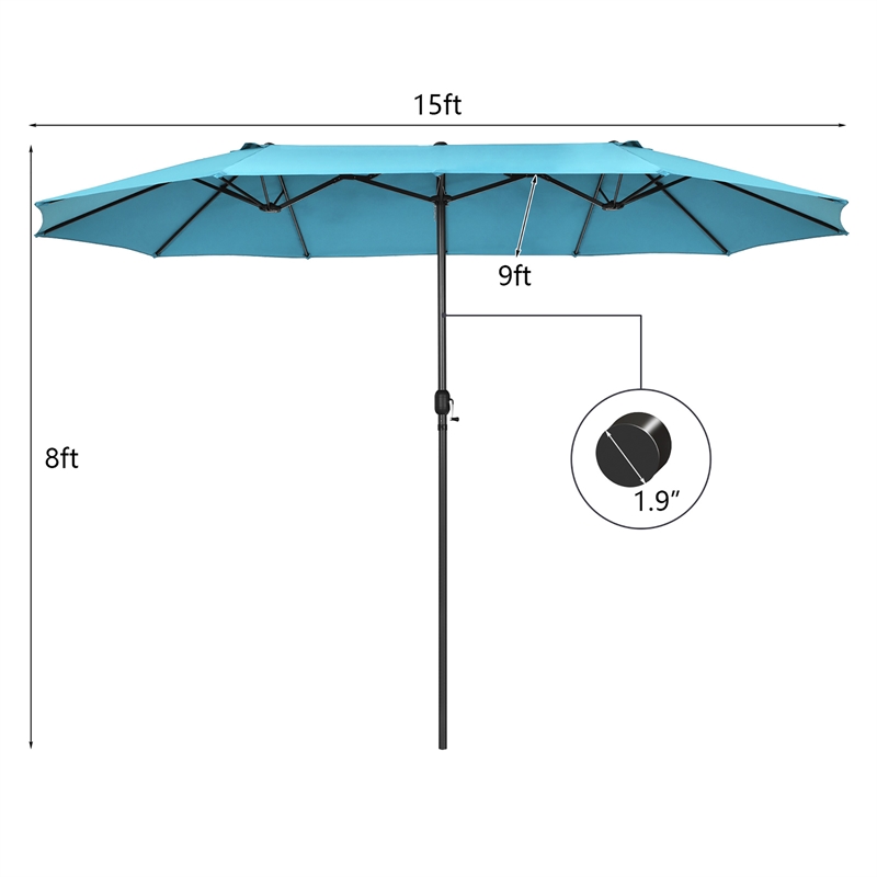 15FT Patio Double Sided Umbrella Crank Garden Turquoise