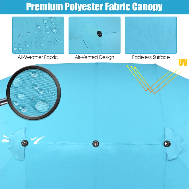 15FT Patio Double Sided Umbrella Crank Garden Turquoise