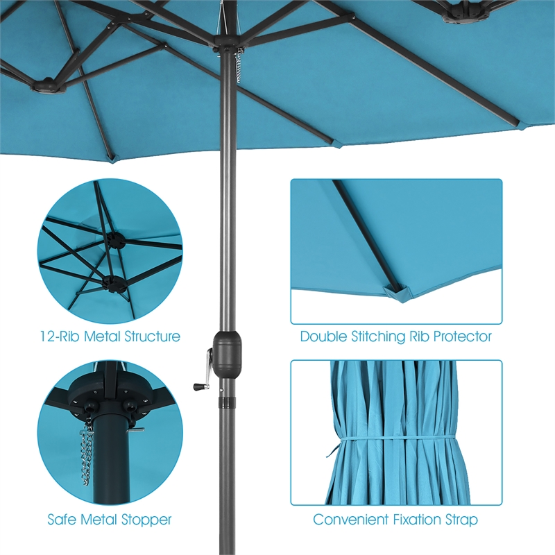 15FT Patio Double Sided Umbrella Crank Garden Turquoise