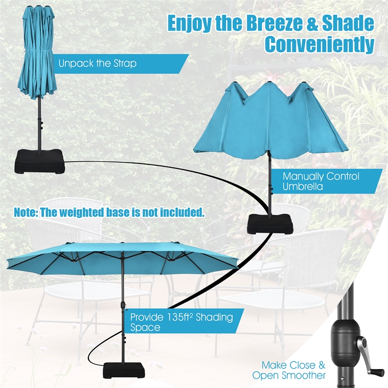 15FT Patio Double Sided Umbrella Crank Garden Turquoise