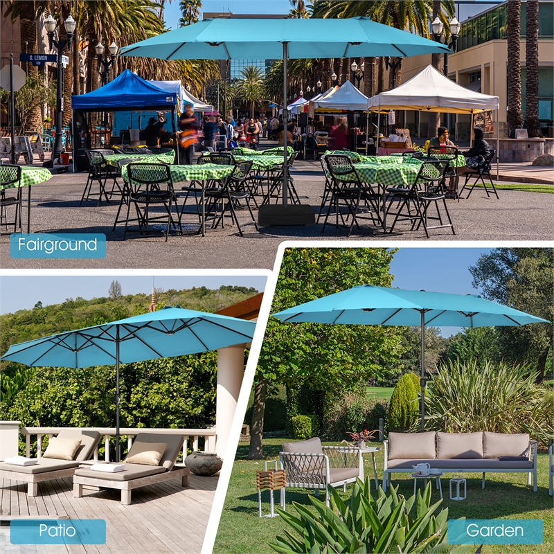 15FT Patio Double Sided Umbrella Crank Garden Turquoise