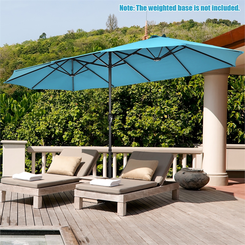 15FT Patio Double Sided Umbrella Crank Garden Turquoise