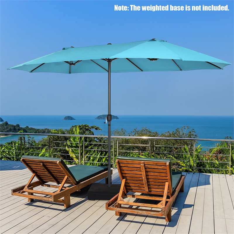 15FT Patio Double Sided Umbrella Crank Garden Turquoise