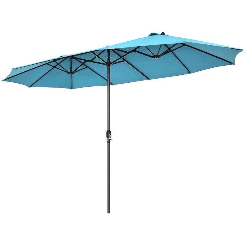 15FT Patio Double Sided Umbrella Crank Garden Turquoise
