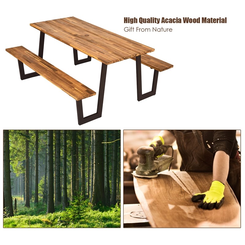 Patented Picnic Table with 2 Benches 70'' Dining Table Yellow