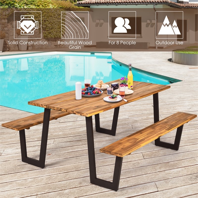 Patented Picnic Table with 2 Benches 70'' Dining Table Yellow