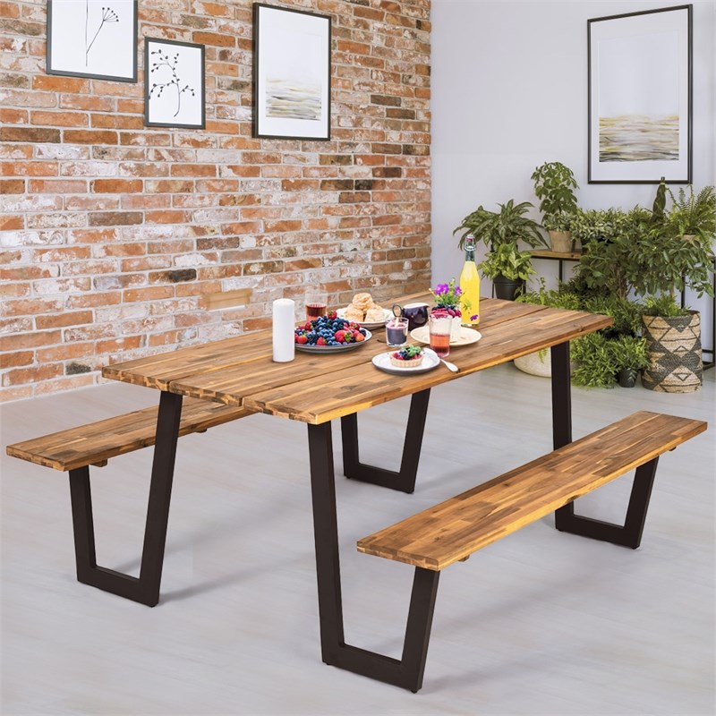 Patented Picnic Table with 2 Benches 70'' Dining Table Yellow