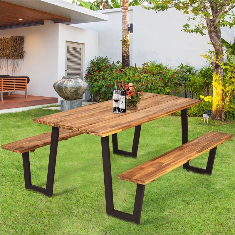 Patented Picnic Table with 2 Benches 70'' Dining Table Yellow