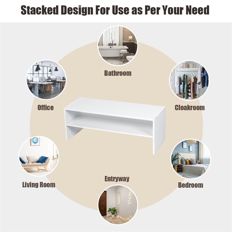 3 PCS Stackable Shoe Rack Horizontal Organizer Storage Shelf White