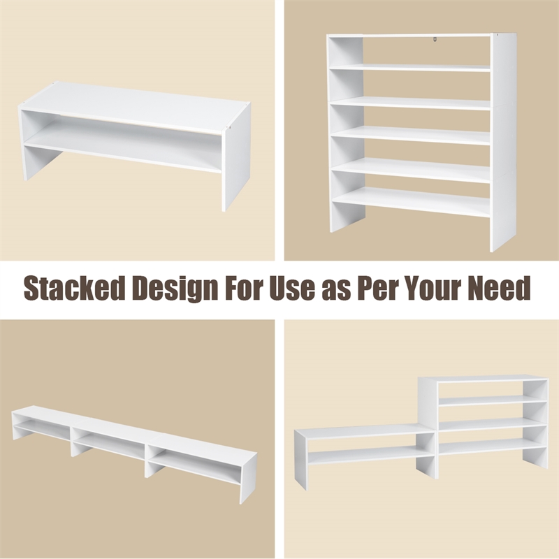 3 PCS Stackable Shoe Rack Horizontal Organizer Storage Shelf White