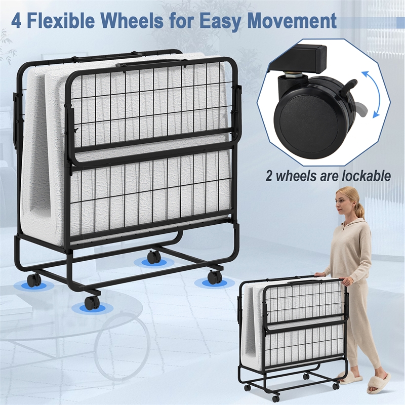 Heavy Duty Foldable Bed Metal Guest Bed Daybed White