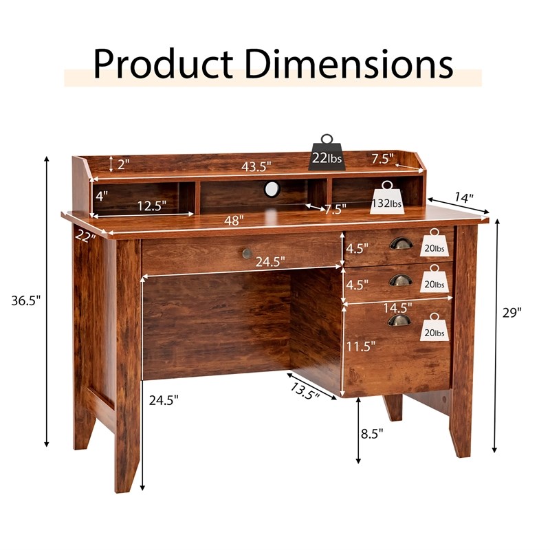 Computer Desk PC Laptop Writing Table Workstation Rustic Brown