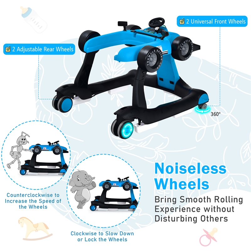 4-in-1 Baby Walker Foldable Activity Push Walker Adjustable Blue