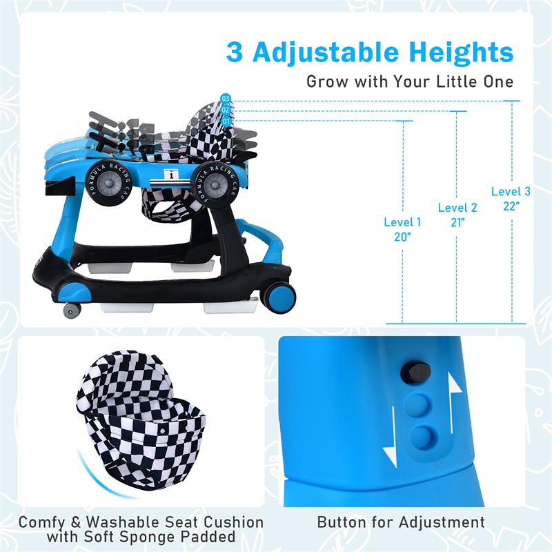 4-in-1 Baby Walker Foldable Activity Push Walker Adjustable Blue