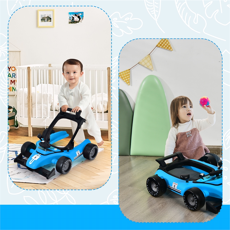 4-in-1 Baby Walker Foldable Activity Push Walker Adjustable Blue
