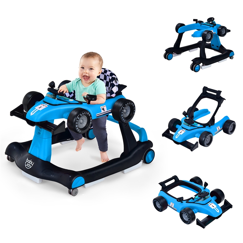 4-in-1 Baby Walker Foldable Activity Push Walker Adjustable Blue
