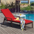 2PCS Patio Rattan Lounge Chair Chaise Recliner Back Red