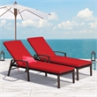 2PCS Patio Rattan Lounge Chair Chaise Recliner Back Red