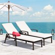 2PCS Patio Rattan Lounge Chair Chaise Recliner Back White
