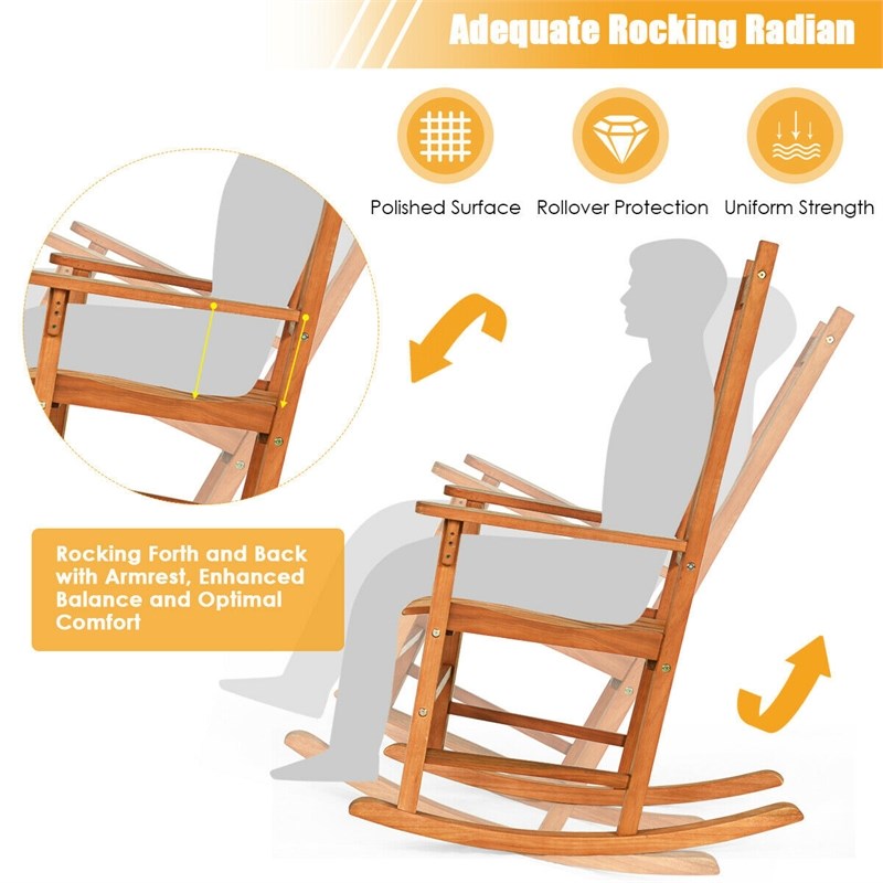 3 PCS Eucalyptus Rocking Chair Set W/ Coffee Table  and 2 Wood Chairs Natural