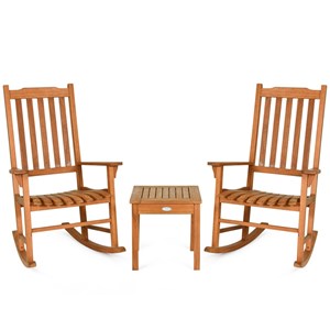 3 PCS Eucalyptus Rocking Chair Set W/ Coffee Table  and 2 Wood Chairs Natural