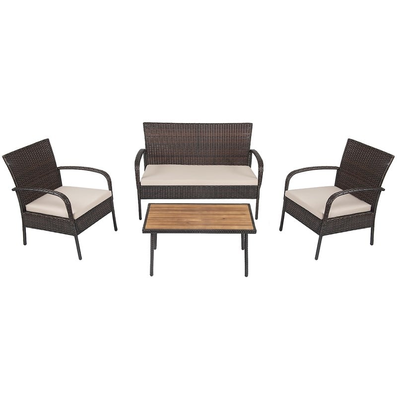 4PCS Patio Rattan Furniture Conversation Set Brown